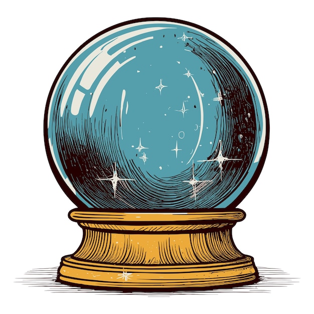 Vector enchanted crystal ball with sparkling stars on golden base