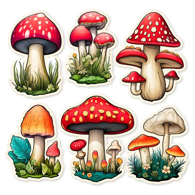 Vector enchanted fungi a collection of whimsical mushroom illustrations