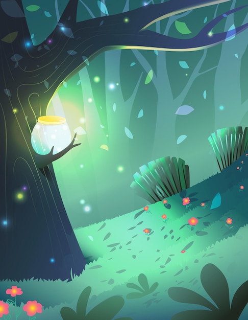 Enchanted Glowing Forest Fairytale Background