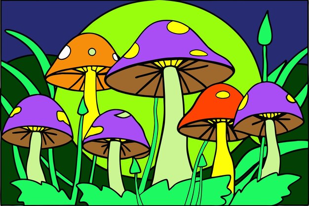 Vector enchanted glowing mushroom clipart mystical forest decor for digital art amp crafts