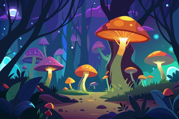 Vector enchanted glowing mushroom clipart mystical forest decor for digital art amp crafts