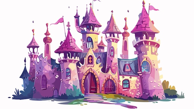 Vector enchanting cartoon princess in childish castle vector illustration