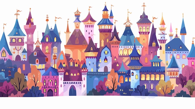 Vector enchanting cartoon princess in childish castle vector illustration