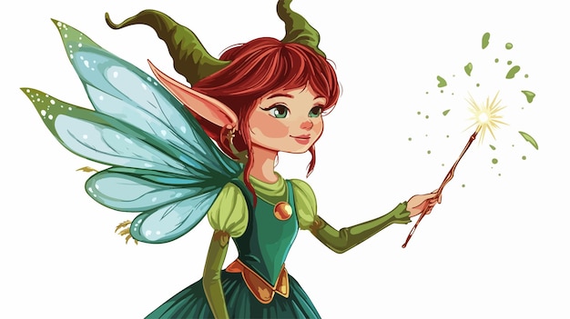 Vector enchanting elf girl holding magical wand fantasy vector illustration