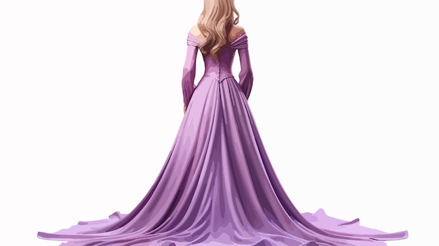 Vector enchanting elven princess in purple dress seen from the back in digitally created 3d illustration