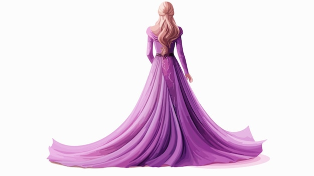 Vector enchanting elven princess in purple dress seen from the back in digitally created 3d illustration