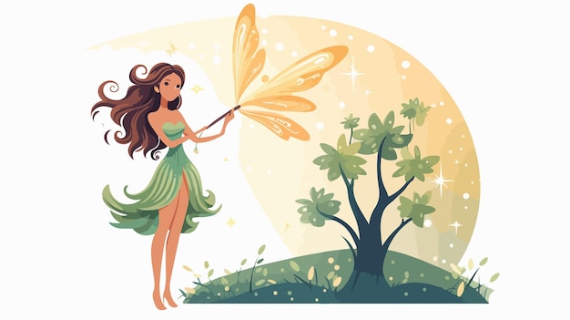 Vector enchanting fairy with delicate butterfly wings illustration