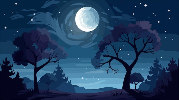 Vector enchanting full moon night with beautiful stars vector illustration