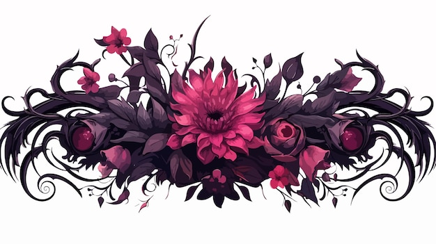 Vector enchanting gothic floral clip art with magical dark flowers