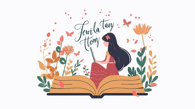 Enchanting Hand Lettering Tell A Fairy Tale Day with Girl Reading Storybook