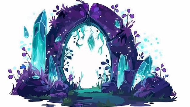 Vector enchanting handdrawn game magic portal arch vector illustration