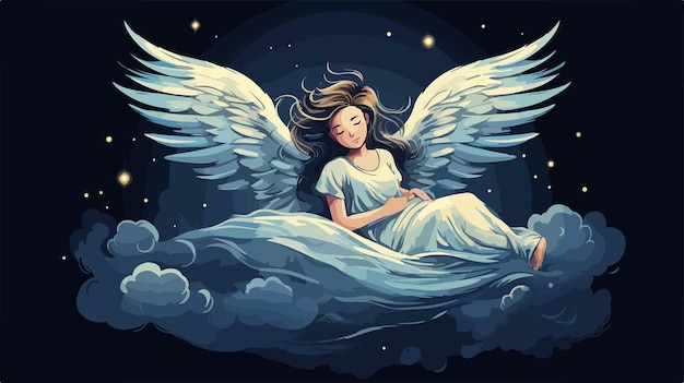 Vector enchanting night angel floating in the middle