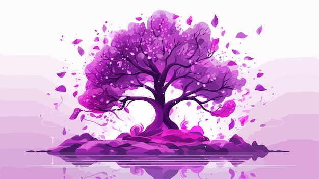 Vector enchanting purple magical tree of life background