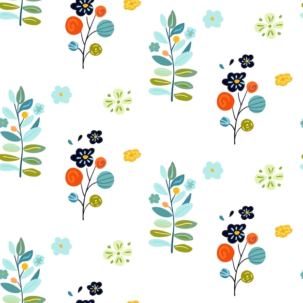 Vector enchanting seamless pattern with colorful floral elements