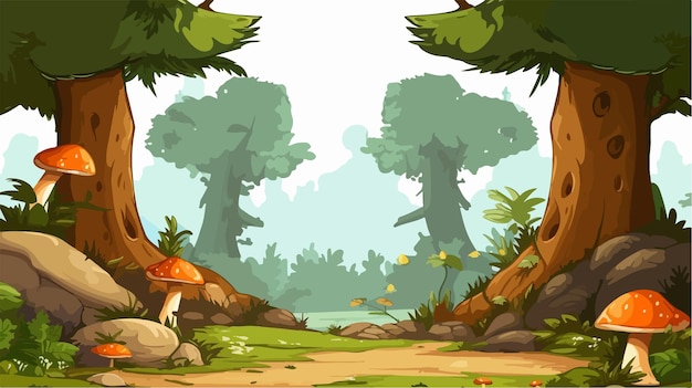 Enchanting Woods Game Design with Cartoon Character Illustration