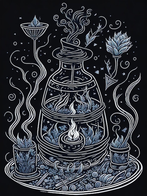 Enchanting World Magic Potions and Spells Coloring Page for Kids