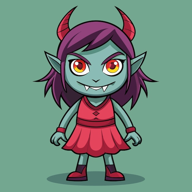 Vector endearing cartoon girl with evil look vector illustration