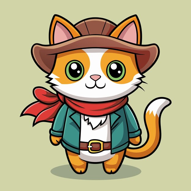 Vector endearing cat dressed as a cowboy cartoon vector illustration