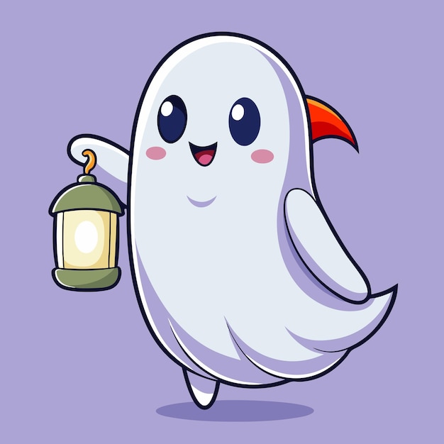 Vector endearing ghost carrying lantern glow cartoon vector illustration