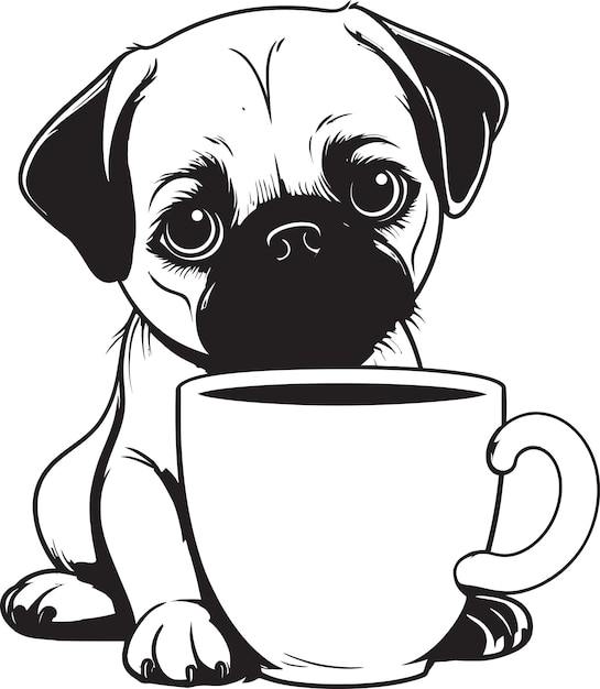 Vector endearing pug and coffee icon pug dog in coffee vector art