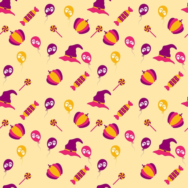 Endless Colorful Halloween Theme Pattern Background.