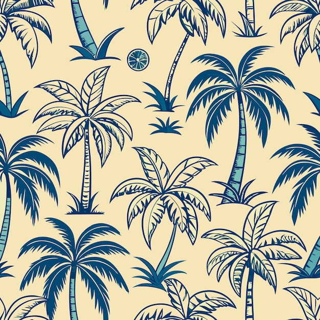 Vector endless summer dreams seamless exotic palm tree silhouette pattern