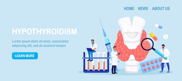 Endocrinologists diagnose and treat human thyroid gland. Doctors make blood test on hormones. Hypothyroidism, hyperthyroidism concept. Thyroid examination. Health and medical treatment