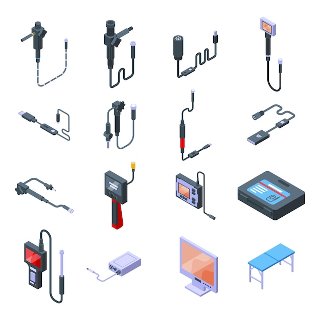 Endoscope icons set. Isometric set of endoscope vector icons for web design isolated on white background