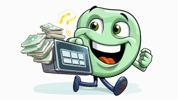 Vector energetic car battery with money cartoon illustration