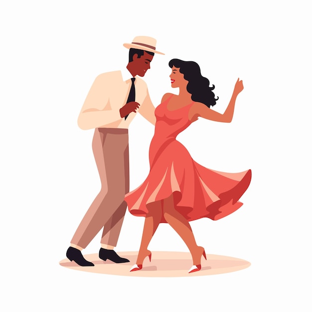 Vector energetic faceless people dancing lindy hop together