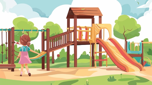 Energetic Girl Playing in Playground Vector Illustration