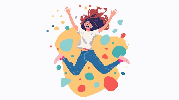 Vector energetic happy young woman in casual clothing