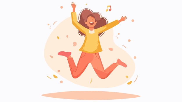 Vector energetic little girl jumping and raising hands in excitement