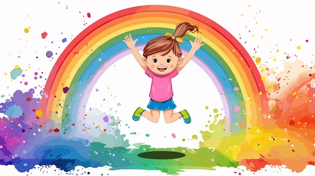 Energetic Little Girl Jumping and Raising Hands Joyfully in the Air