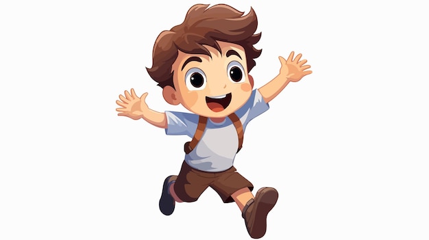 Energetic Young Boy Jumping High with Arms Wide Open Vector Illustration