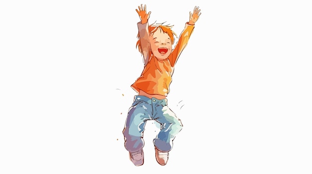 Vector energetic young child jumping and celebrating joyfully outdoors