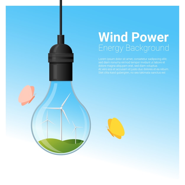 Energy concept background with wind turbine in light bulb 