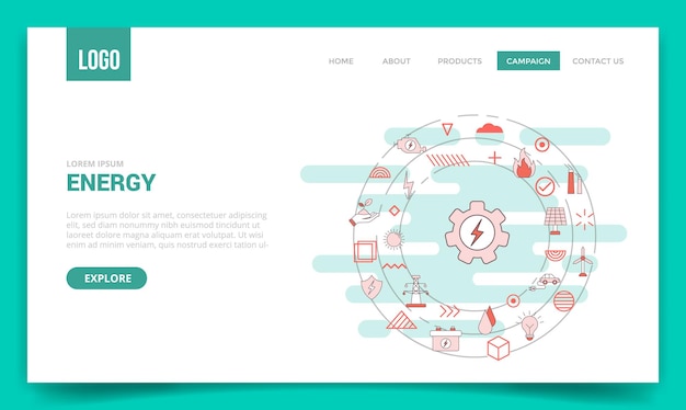 Energy concept with circle icon for website template or landing page homepage