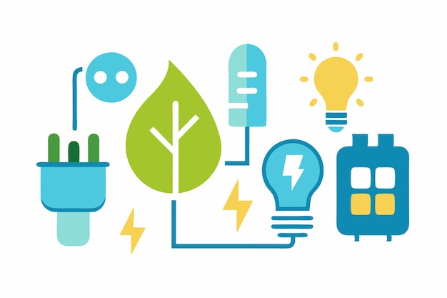 Vector energy conservation led lights and energysaving icons vector illustration