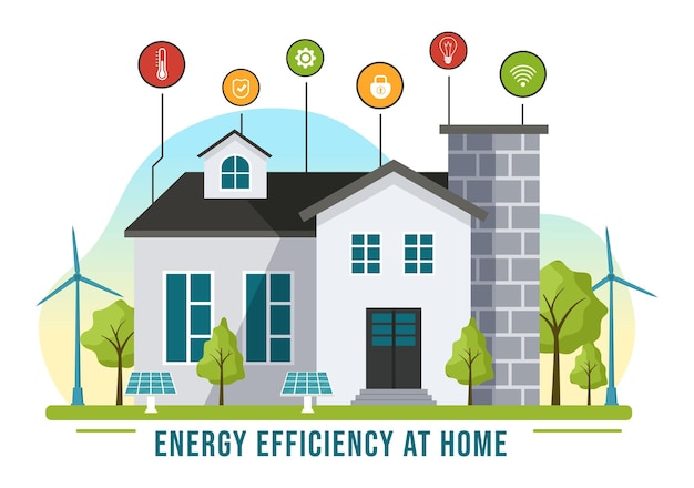 Vector energy efficient at home illustration of smart house technology system with centralized control