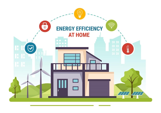 Vector energy efficient at home illustration of smart house technology system with centralized control