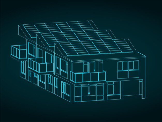 Vector energy efficient townhouse isometric blueprint