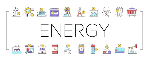 Vector energy electricity and fuel power icons set vector