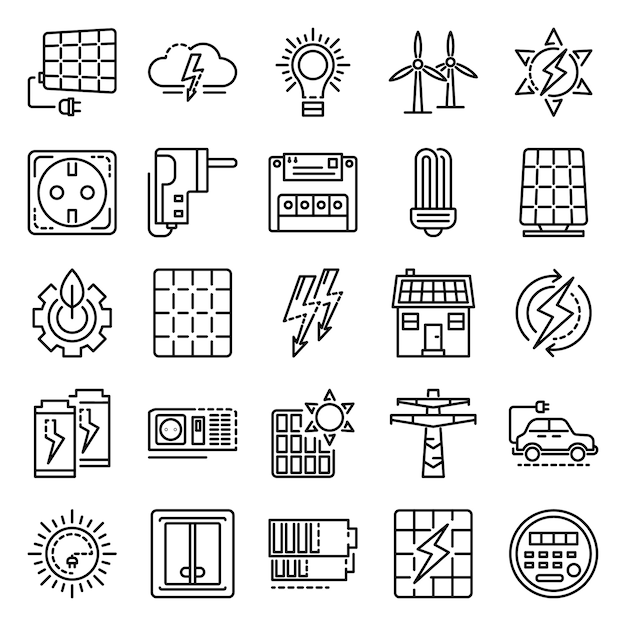 Energy equipment icon set. Outline set of energy equipment vector icons