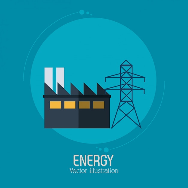 Energy factory tower electricity symbol blue background