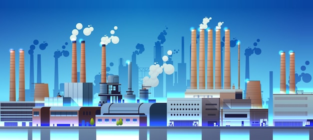 Energy generation plant with chimneys electricity production industrial manufacturing building heavy industry factory