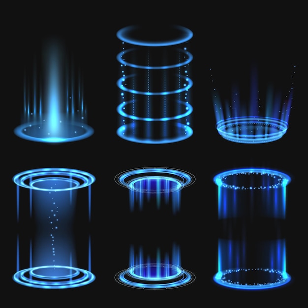 Energy glowing frames Fantastic futuristic holes circle portals power aura decent vector templates realistic set