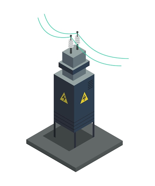 Energy power grid isometric Power distribution element with electric transformer Electric transmission network providing energy supply