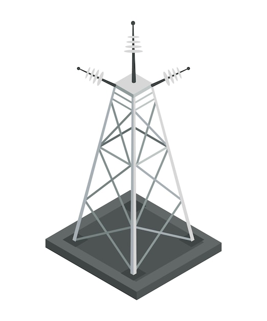 Energy power grid isometric Power distribution element with wind and high voltage electricity grid pylon Electric transmission network providing energy supply