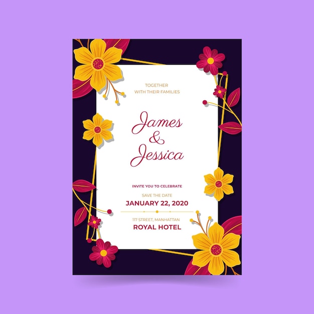 Engagement invitation with colorful flowers